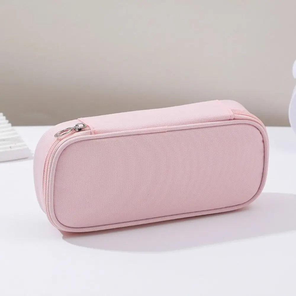 Large Capacity Minimalist Pen Bag Zippered Multi-functional Layered Pencil Case Space Saving Oxford Cloth