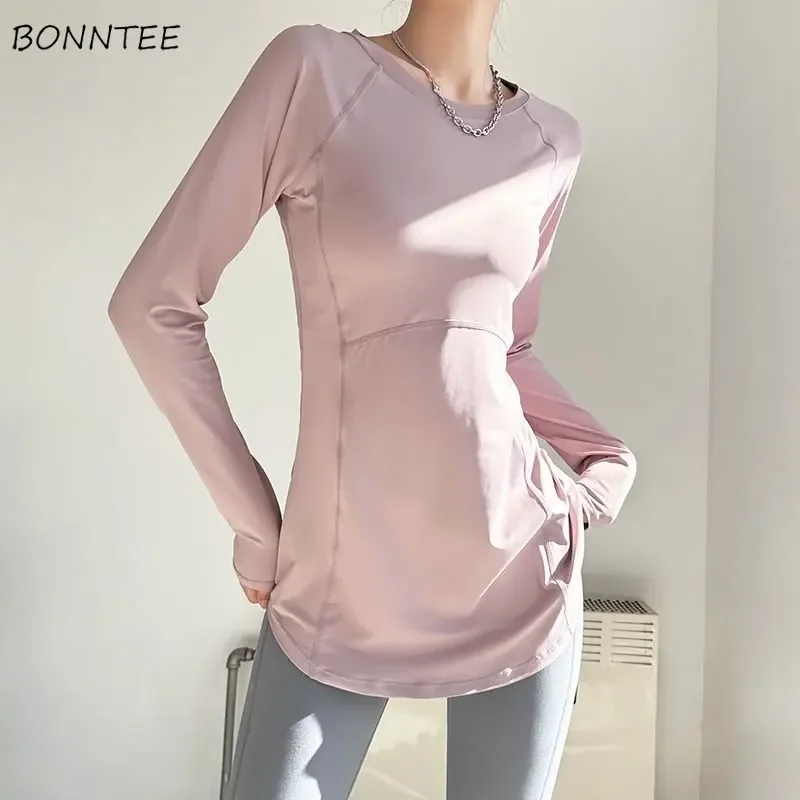 Sporty Long-sleeve T-shirts Women Slim Breathable Jogging Simple Spring New 4 Colors Casual Korean Style Classic Chic Fashion