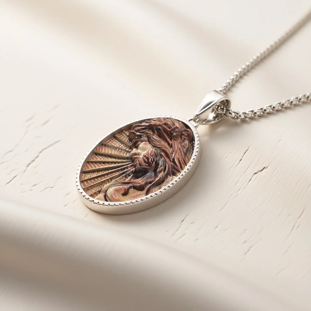 Sunburst Background Male God Portrait Oval Medal Necklace Silver Plated Chain Retro Relief Art Daily Fashion Jewelry Present