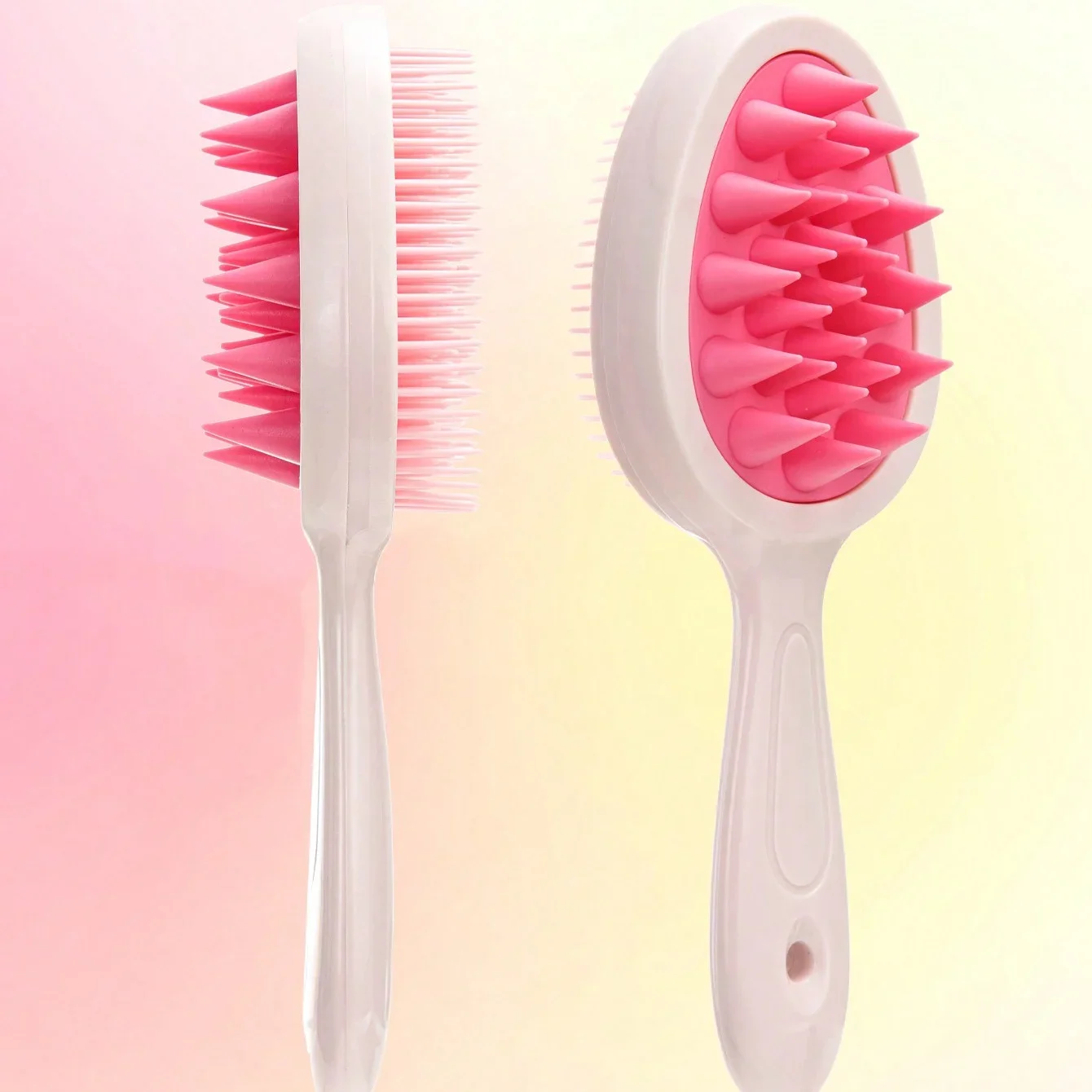 Long Handle Dual Tooth Scalp Massage Shampoo Brush Silicone Deep Clean Detangling Hair Comb for Wet Dry Hair