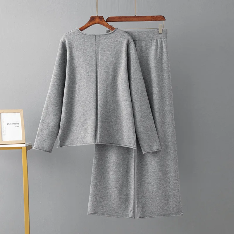 Autumn Casual Wool Knitted Wide-leg Pants Suit Women Fashion Winter New Loose Sweater with Pants Woemn Curling Two-piece Sets