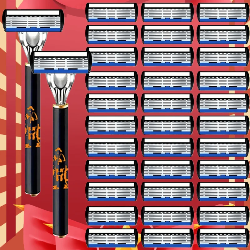 ماكينة حلاقة رجالية مكونة من 6 طبقات، ماكينة حلاقة من الفولاذ المقاوم للصدأ، ماكينة حلاقة يدوية كلاسيكية قابلة للغسل وقابلة للاستبدال، جودة عالية