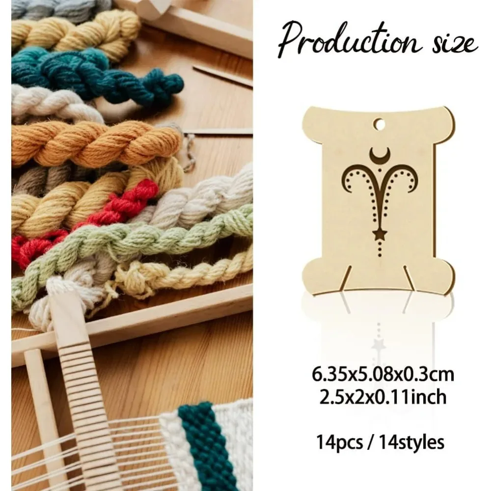 14 Pcs 14 Styles Wooden Thread Winding Boards,Thread Winding Plate Board with Constellation Pattern Thread Bobbins Organizer