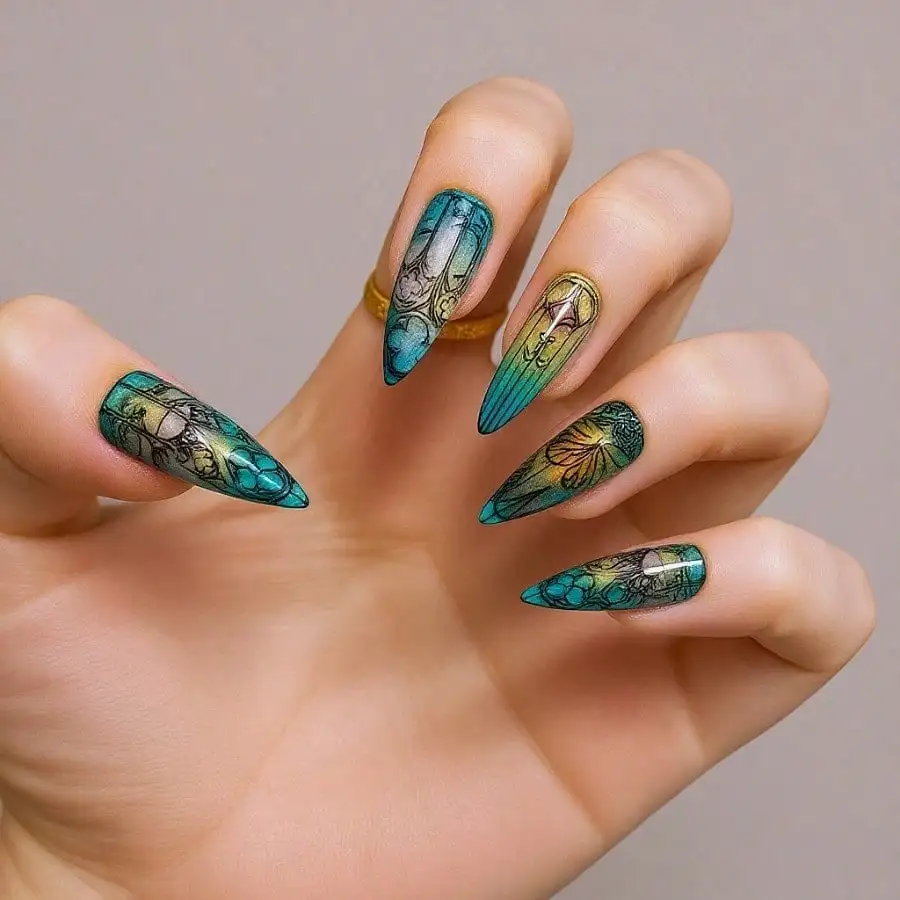 24PCS Gradient Ombre Long Coffin Press On Nails Reusable Glue-On For Women Daily Party Wear