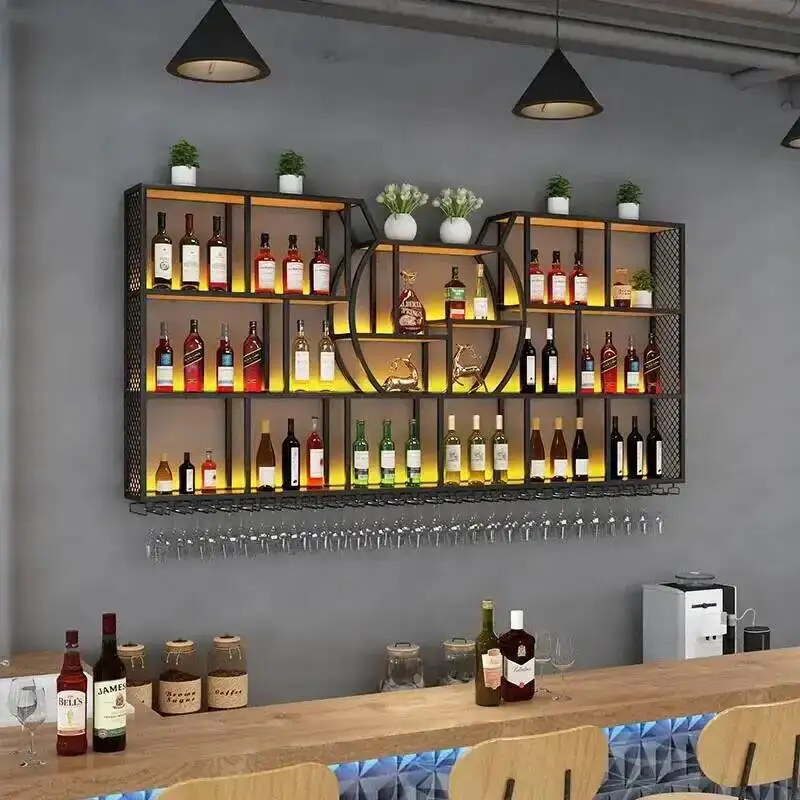 Bottle Kitchen Corner Wine Rack Bar Liquor Storage Drink Club Wine Cabinets Buffet Metal Inverted Armoire Vitre Display Cabinet