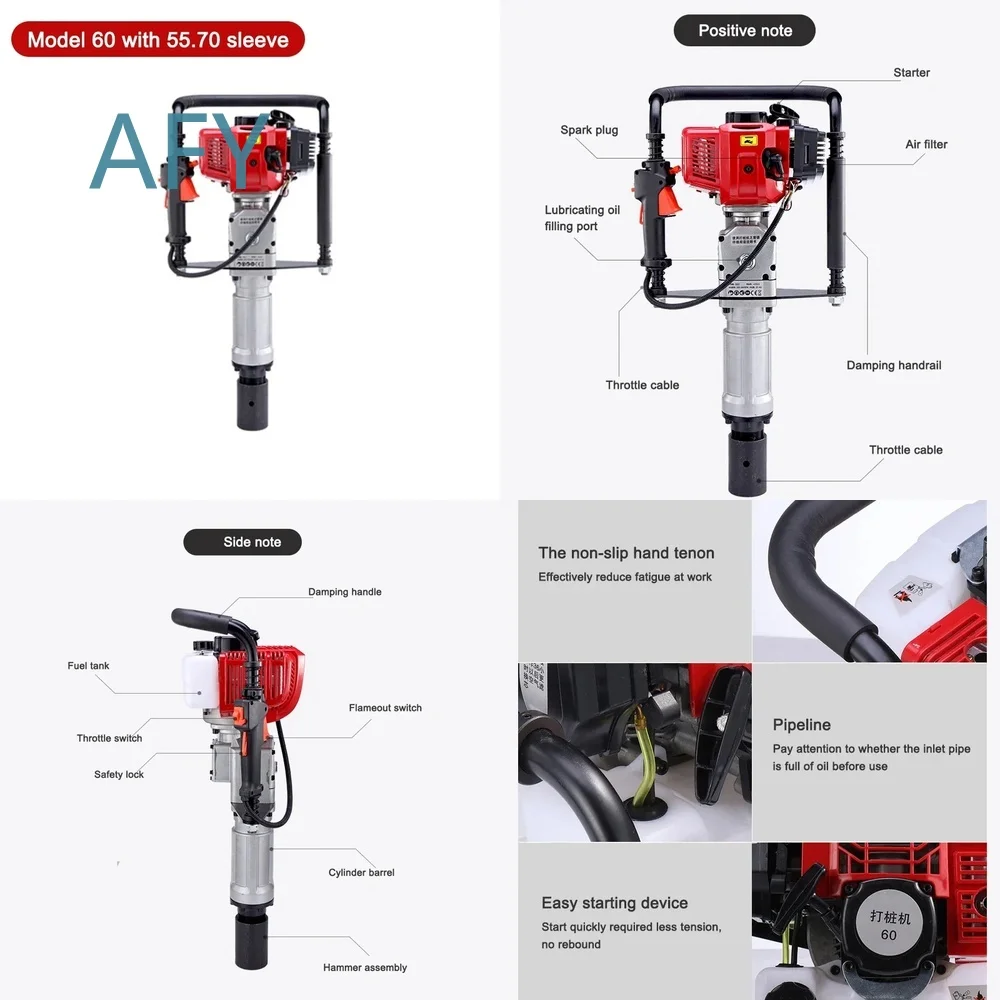 Deposit! 52CC Two Stroke Petrol Engine Hand Held Piling Machine for Farm Highway Construction Vibration Absorbing Spring 100MM