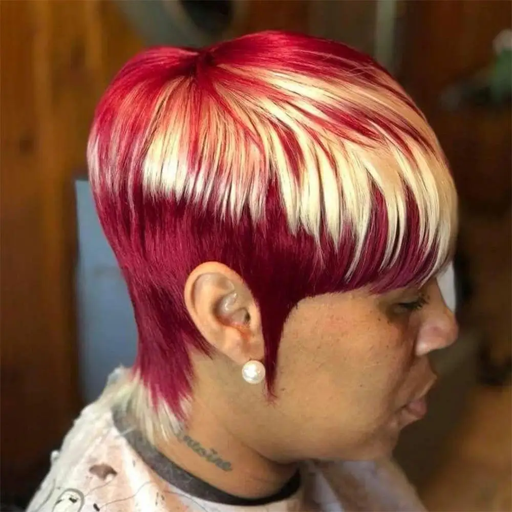 

6inch 613/red color 150% density remy hair wig short straight pixie cut human hair wig for women daily use machine made wig