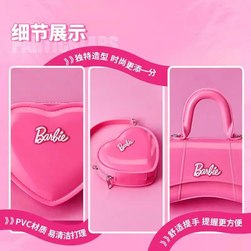 MINISO Barbie-Serie Sanduhr Jelly Bag Süße rosa Mädchen-Herz-Hand-Schulter-Crossbody-Tasche