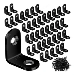 10~50PCS Black Stainless Steel L Shaped Bracket 90 Degree Right Angle Corner Brackets with Screw for DIY Wood Furniture Cabinet
