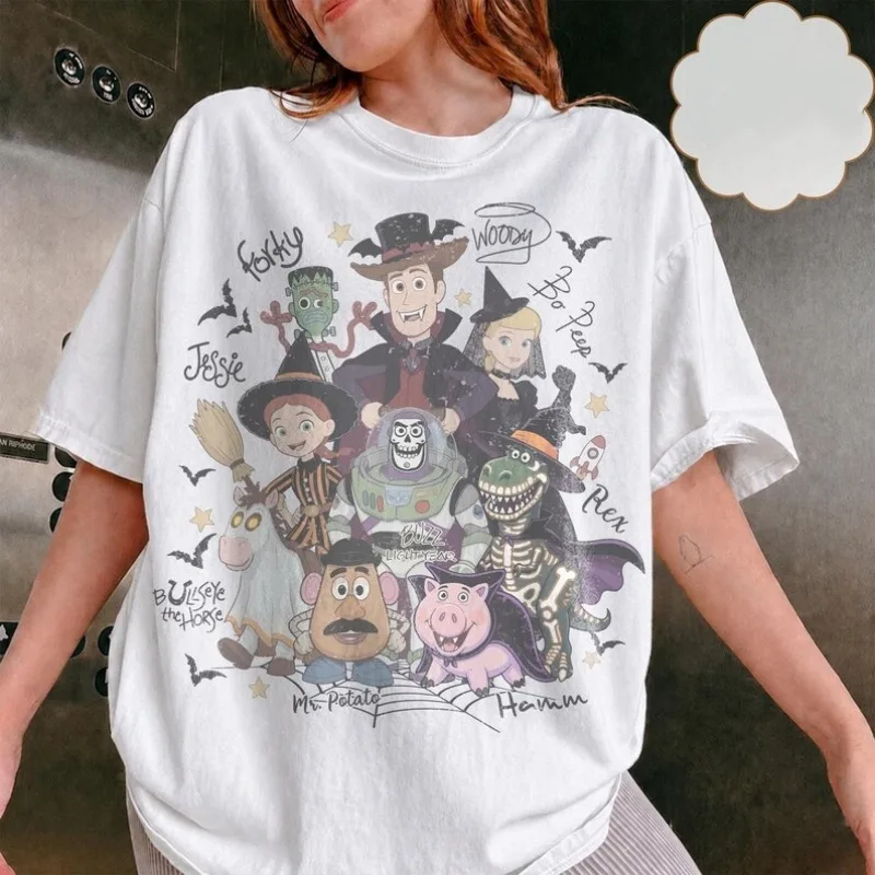 T-shirt imprimé style rétro Halloween, tendance Disney, décontracté, confortable, en coton, pour la maison