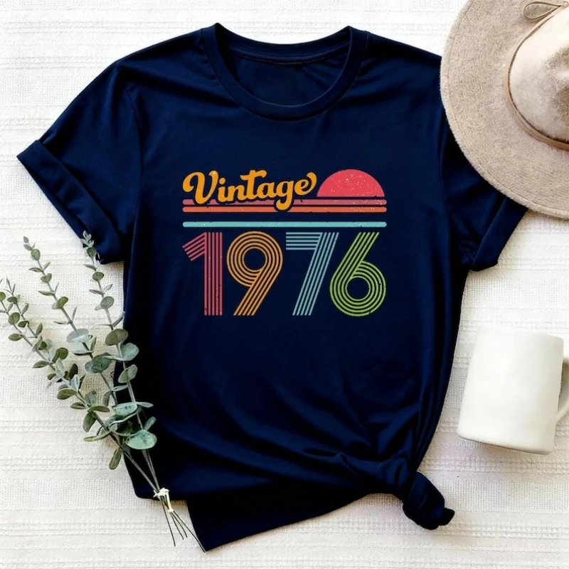 Custom 50th Limited Edition Vintage Birthday Gift High Quality Cotton Shirt 1976 Year Unisex Street Fashion Hipster Short-sleev