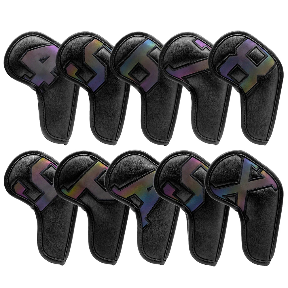 10Pcs PU Golf Club Iron Head Covers Protector Golfs Head Cover Set Golf Accessories Golf Putter Cover Portable Golf Headcover