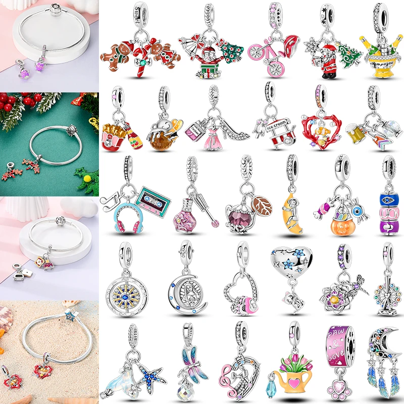 

HOT 925 Sterling Silver Sunflower Turtle Perfume Pumpkin Coffee Dreamcatcher Feather Pendant Charm fit Original Bracelet Jewelry