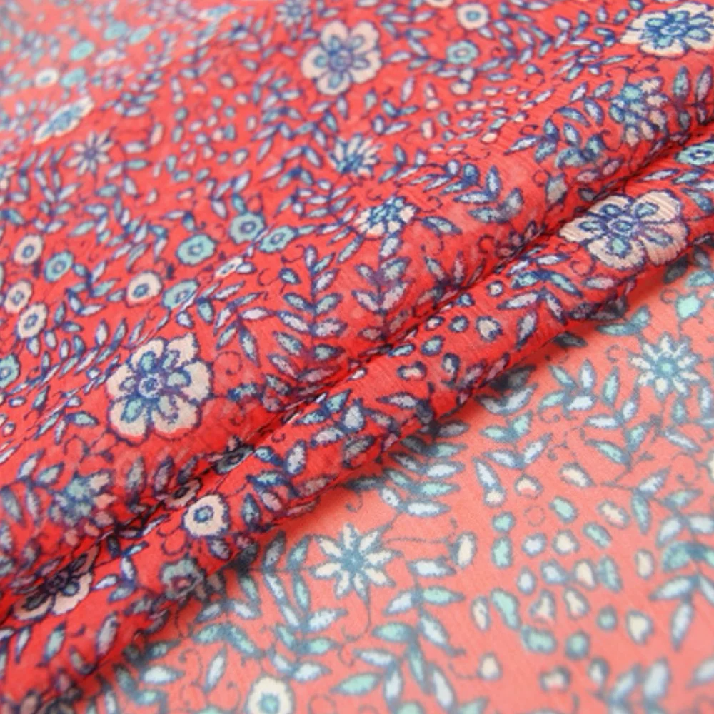 

Special Beautiful Comfortable Red Color Charming Good Material Soft Feeling Silk Crinkle Chiffon Fabric for Women Shirt Tippet