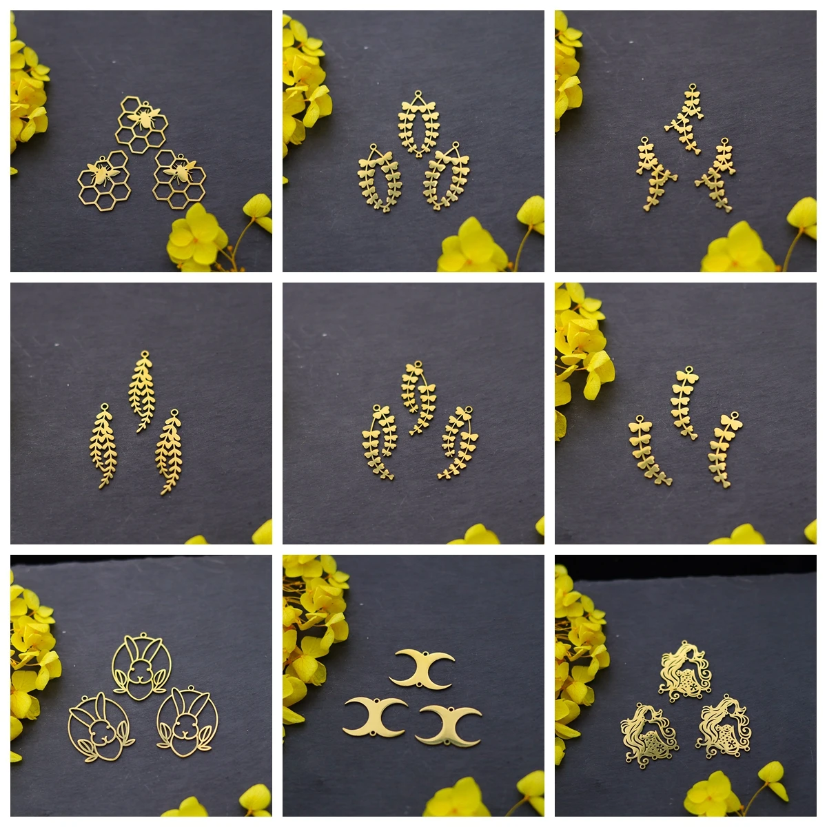 3pcs Stainless Steel Charms For Jewelry Making Butterfly Leaves Crescent Moon Rabbit Pendant Charm Bracelet DIY Accessories