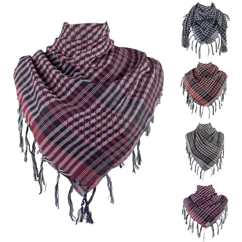 Shemagh Desert Scarf Colorblock Houndstooth Pattern Arab Keffiyeh Shawl Wrap with Tassels Scarves Bandana Head Wraps