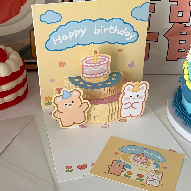 3D Pop Up Light Music Geburtstagskarte Niedliche Bärenkuchen Grußkarten Alles Gute zum Geburtstag Party Überraschung Segenskarte Geschenke – Detail 8