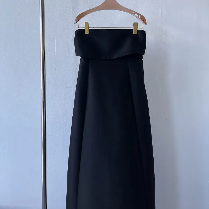 

2023 Spring and Summer A-Line Strapless Glossy Black Dress for Women
