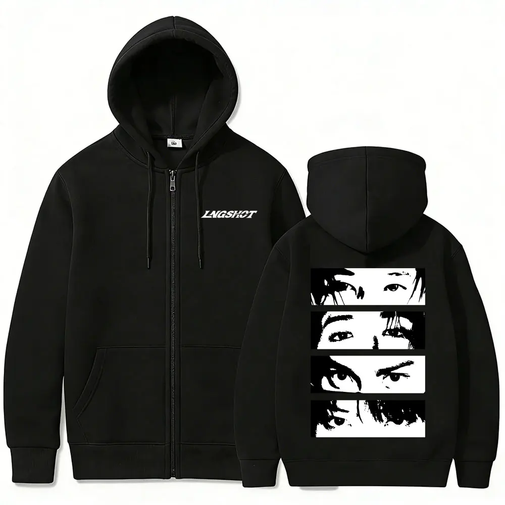 Korean Band Lngshot Eyes Graphic Zipper Hoodie Men Women Kpop Fashion Trend Zip Up Jacket Male Fleece Cotton Zip Up Sweatshirt