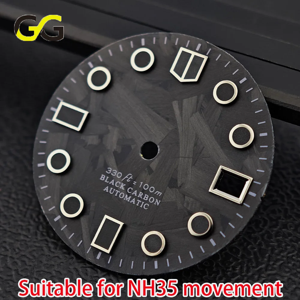 28.5mm Carbon Fiber Watch Dial Single Calendar C3 Green Luminous Black Dial Fit NH35 NH36 8215 2824 Movement Watch Accessories image 4
