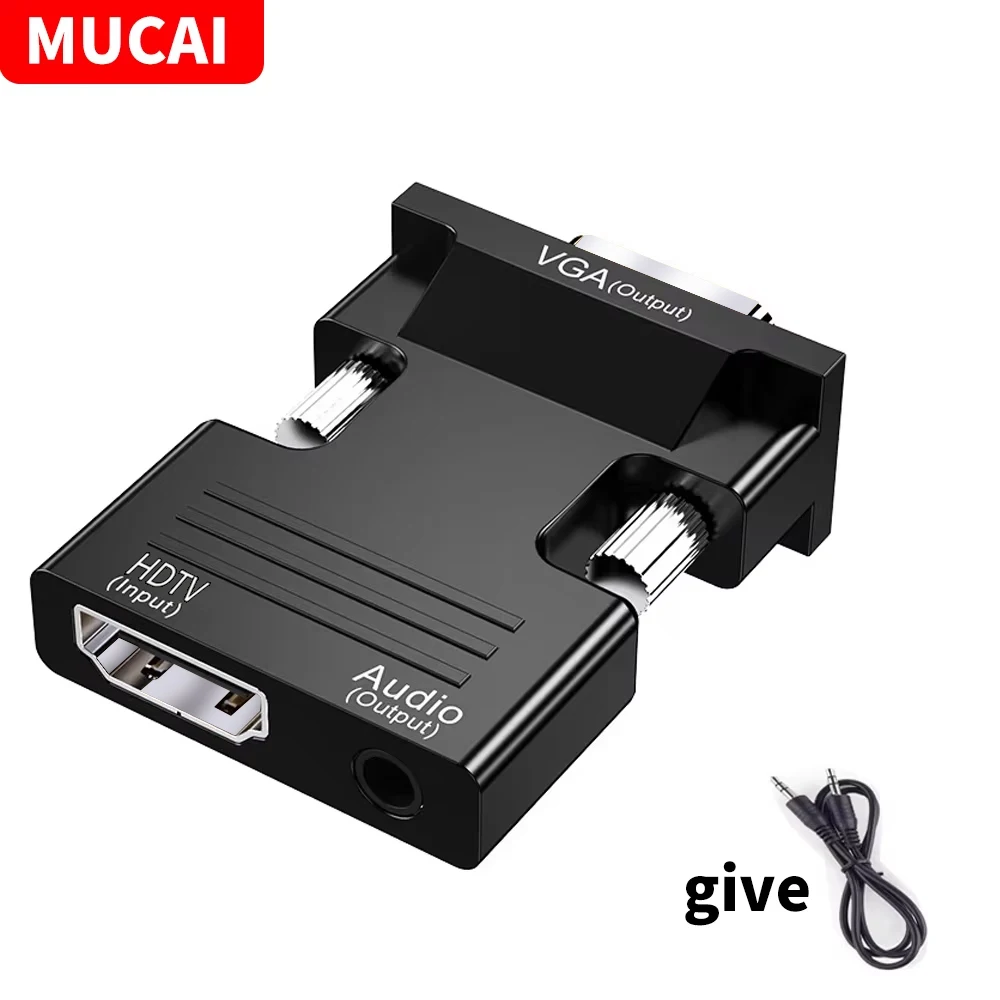 

MUCAI HDMI-compatible Female to VGA Male Converter 3.5mm Audio Cable Adapter 1080P FHD Video Output for PC Laptop TV Box Monitor