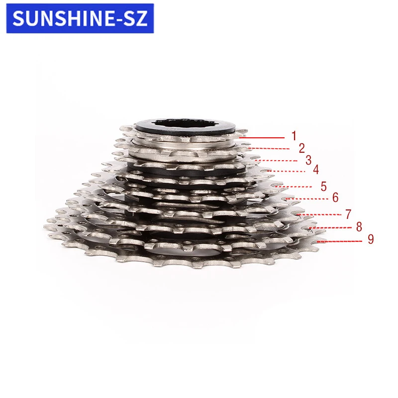 SUNSHINE 9 Speed Road Bike Cassette Sprocket 11-23T/28T/32T X9 9V Original Bicycle Chains Flywheel Kit Parts