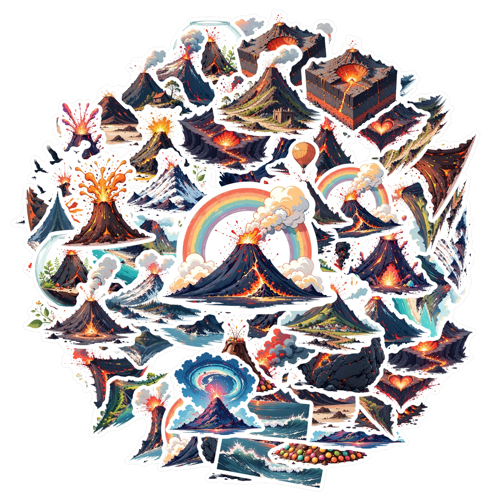 35pcs Cartoon Eruption Stickers Vibrant Volcano Nature Decals Stickers For Suitcase Fridge Phone Luggage Laptop Guitar