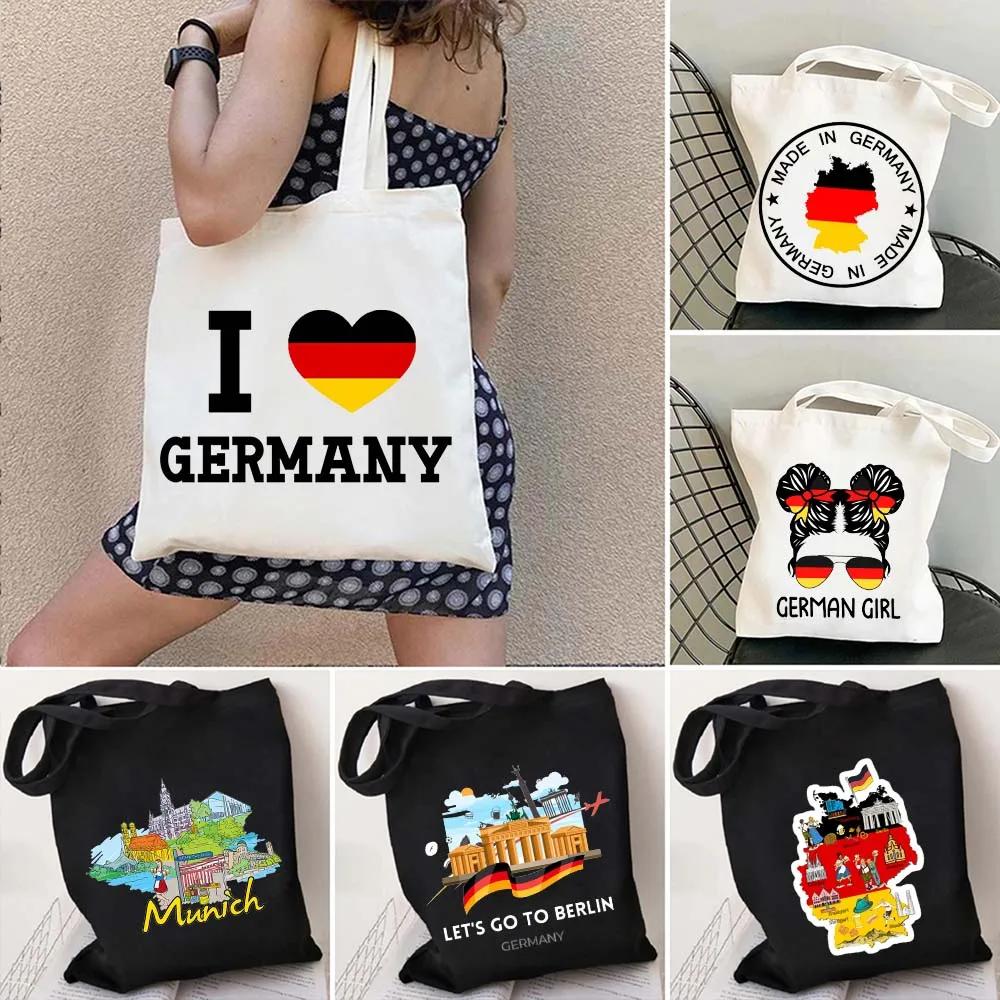 

Munich Berlin Germany Map Canvas Totes Bag Love Heart Flag Coat of Arms Marienplatz Bavaria German Girl Landmark Shopper Handbag