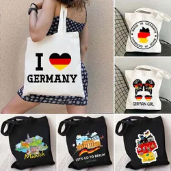 Monaco Berlino Germania Mappa Borsa in tela Tote Bag Amore Cuore Bandiera Stemma Marienplatz Baviera Ragazza tedesca Landmark Shopper Borsa