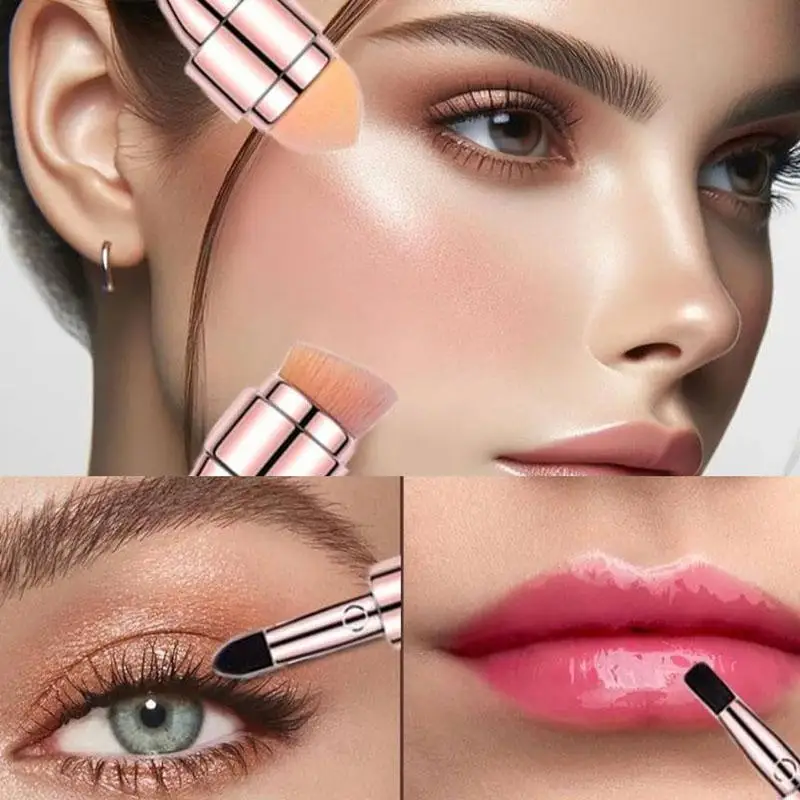 4 In 1 Makeup Brush Eyeshadow Retractable Travel Size Makeup Brush Eye Lip Face Concealing Blush Foundation Brush All In One