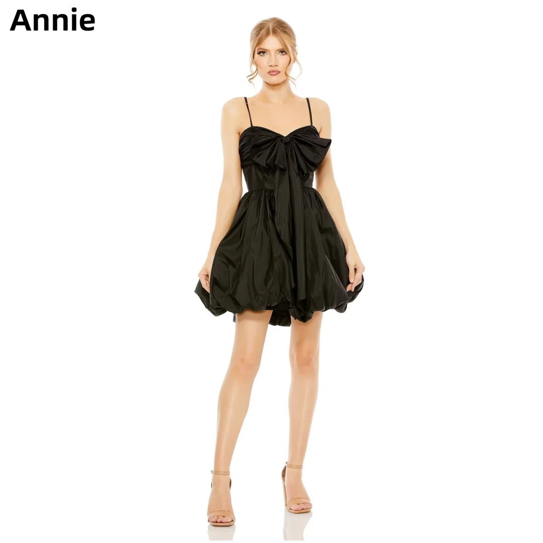 

Annie Black Wedding Dress Spaghetti Strap Bow Fairy Prom Dresses Princess Mini Short Cocktail Dresses Vestidos De Fiesta