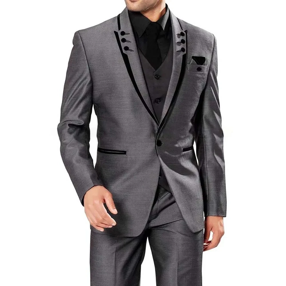 Latest Design Men's suits Fashion Peak Lapel One Button Male Blazer Suit Slim Fit Casual Business Wedding Tuxedo 3 Piece