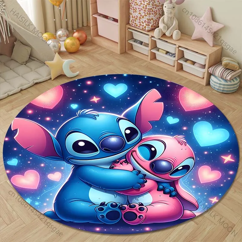 5 Sizes Disney Stitch Print Round Rugs for Bedroom Area Floor Mats for Kids Room Chair Mat Carpet Living Room for Holiday Gifts