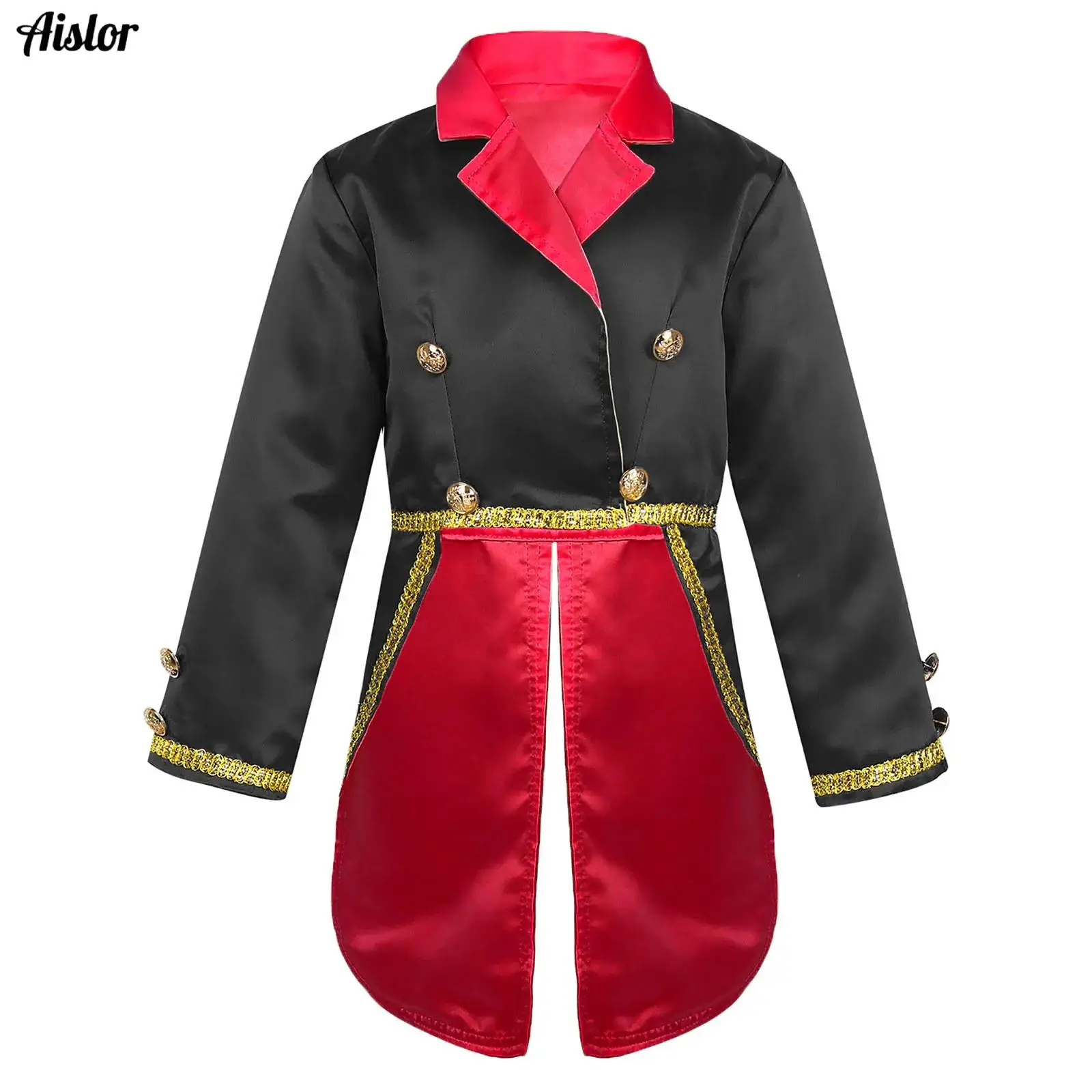 

Kids Boys Girls Velvet Tailcoat Halloween Carnival Prince Costume Long Sleeve Gold Fringe Braiding Royal Court Style Jacket Tops