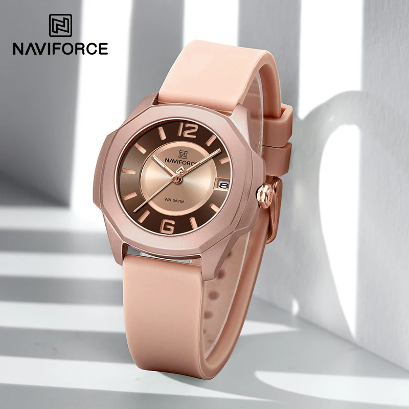 

New NAVIFORCE Trend Brand Female Wristwatch Casual Quartz Calendar Watch for Women Fumed Silica Band 50m Waterproof Ladies Clock