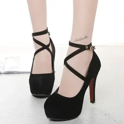 Suede Women High Heels Sexy Stiletto Pumps Platform Black Red Dress Party Wedding Shoes Woman Pumps Bottom Office black heels