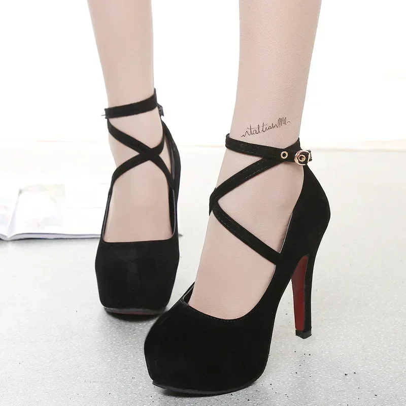 Suede Women High Heels Sexy Stiletto Pumps Platform Black Red Dress Party Wedding Shoes Woman Pumps Bottom Office black heels