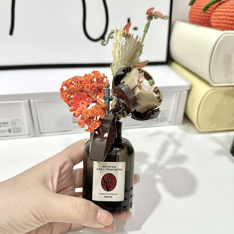 Bros Block Domestic Mini Stacking Building Blocks Flower Bouquet Assembly Creative Desktop Decor for Girls