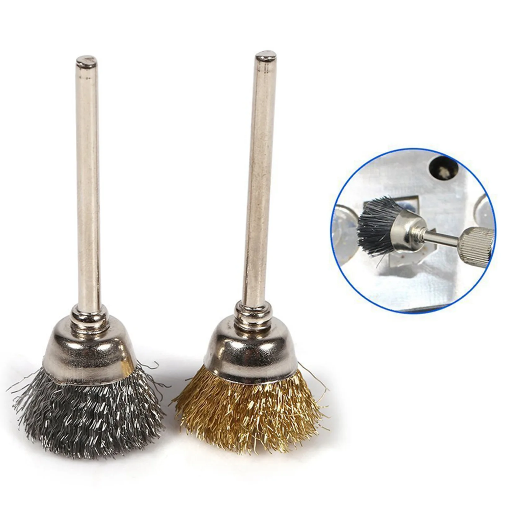 ABSE-132 Pieces Mini Wire Brush Wheel Cup Brass Steel Wire Brush Set 1/8Inch (3Mm) Shank