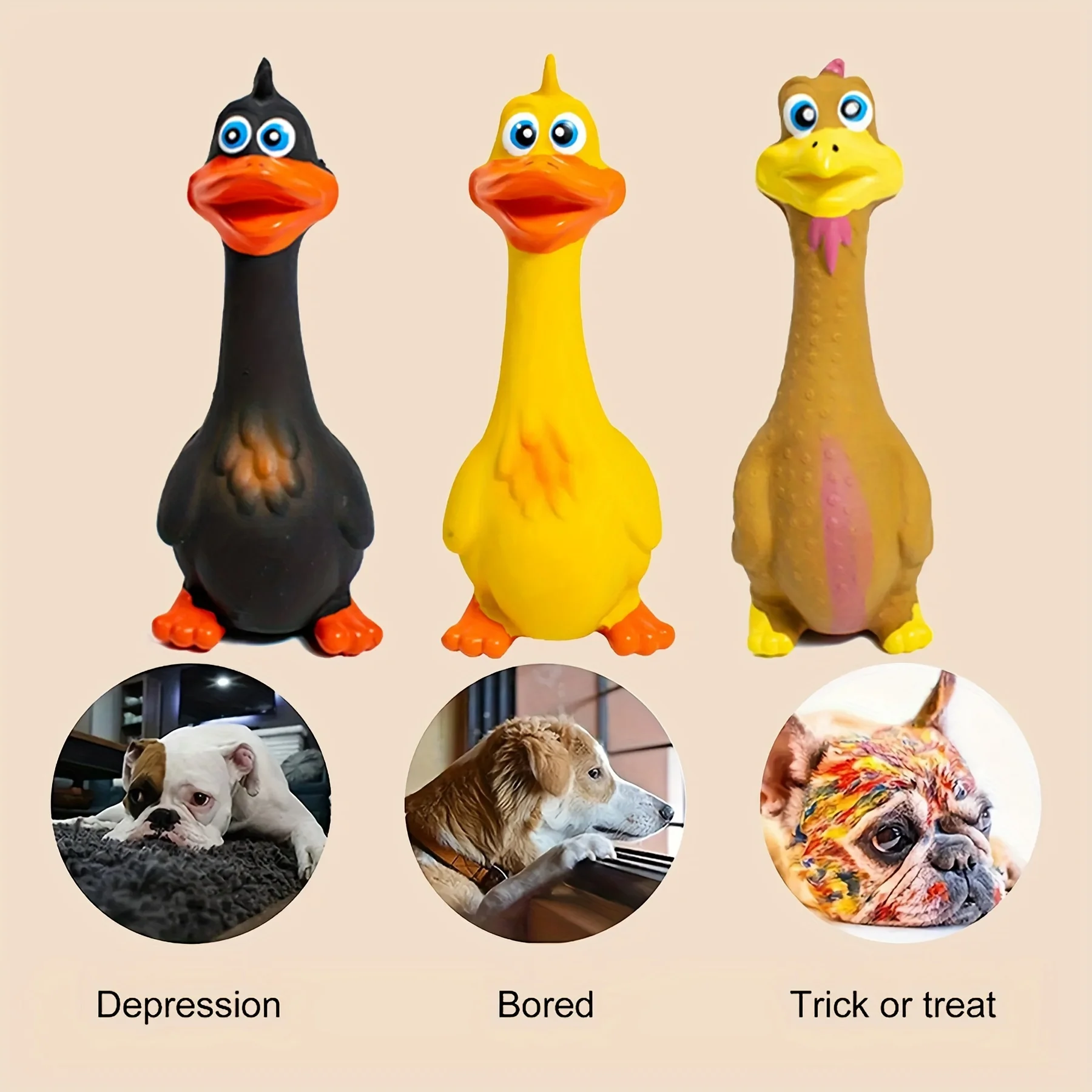 Haustier-Hunde-Sound-Spielzeug – schreiende stehende Huhn und Ente mit großer Öffnung, quietschendes Zahnungs-Hundespielzeug aus Latex – Detail 4