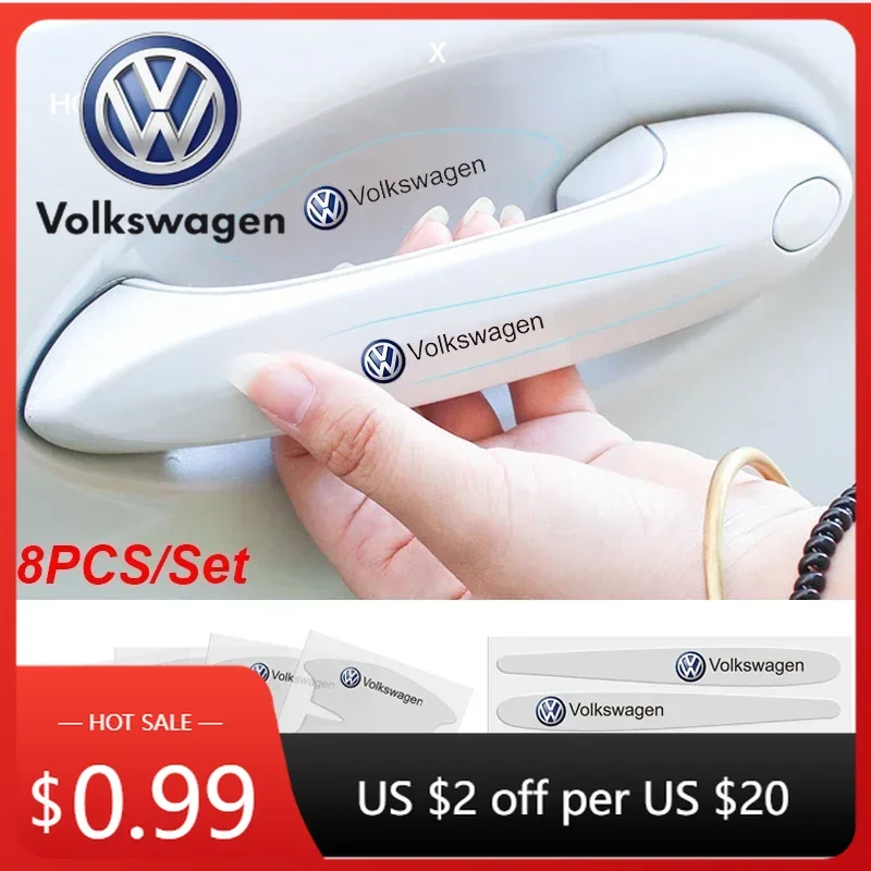 

Подстаканники, 8 шт., наклейка на дверную ручку автомобиля, защитная пленка, наклейка для Volkswagen Rline Golf GTI Bora Passat Jetta Beetle Scirocco L