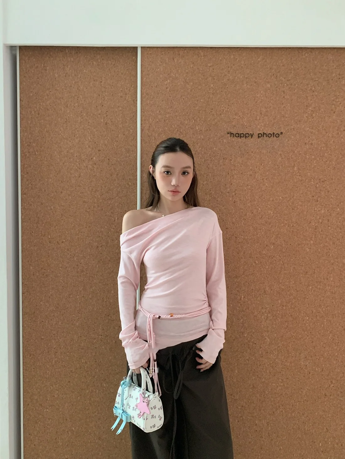 

NUMIND Simple Chic Knitted oulder Bared Long Sve Base Top with Waist Rope Casual Sle Slim Fit Polyester Fiber Ladies ...