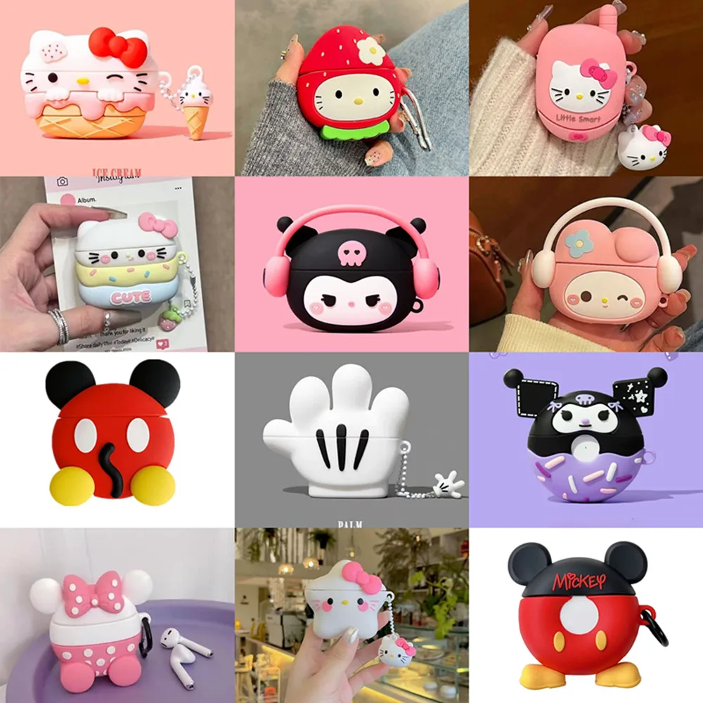 Cute Cartoon Kitty Headphone Case For AirPods 4 (2024) Airpod Pro 1 2 3 Bluetooth Earbuds Charging Box Protective Earphone Cover