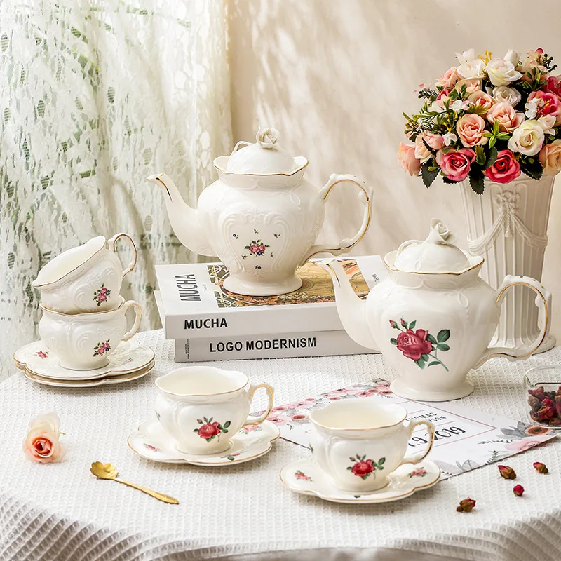 European Ceramic Coffee Cup Set British Afternoon Flower Tea Household High Beauty Coffee Cup and Pot Set