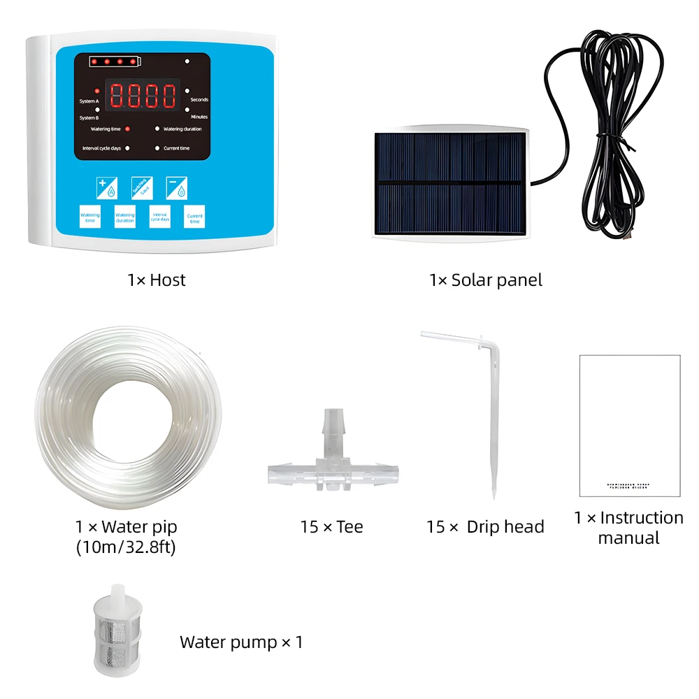 Automatic Drip Irrigation Kit USB Power Operation and Solar Panel Powered Voice Prompt  10 Potted Indoor Timed Watering Devic