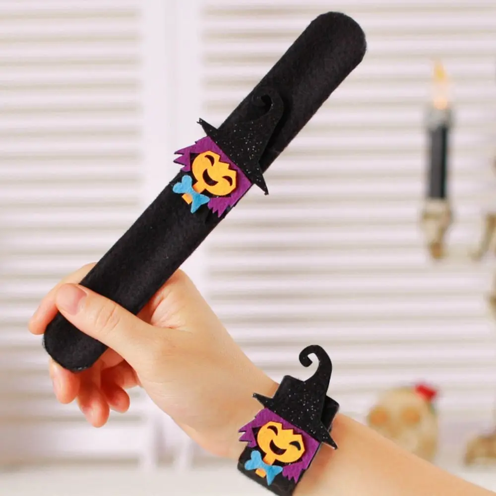 

Pumpkin Halloween Slap Bracelets Ghost Witch Hat Pop Circle Wristband Felt Wool Cartoon Design Hands Clap Circle