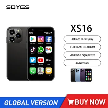 SOYES XS16 4G Mini Smartphones 3Inch Display Quad Core 3GB + 64GB Android 10 Mobiele telefoon 2000mAh 5MP Camera Dual SIM Kleine telefoon