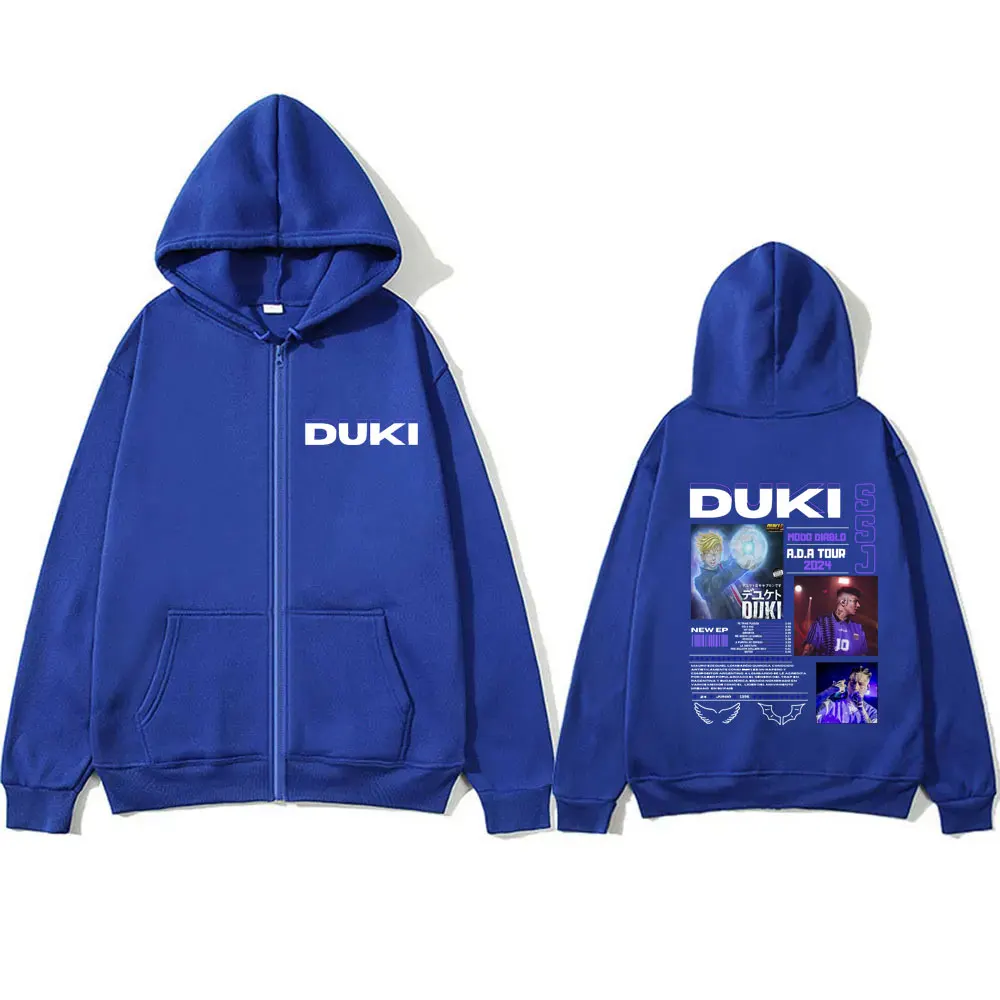 Rapper duki ada tour 2024 zíper hoodie das mulheres dos homens moda de alta qualidade zip up jaqueta unsiex vintage velo algodão hoodies casaco