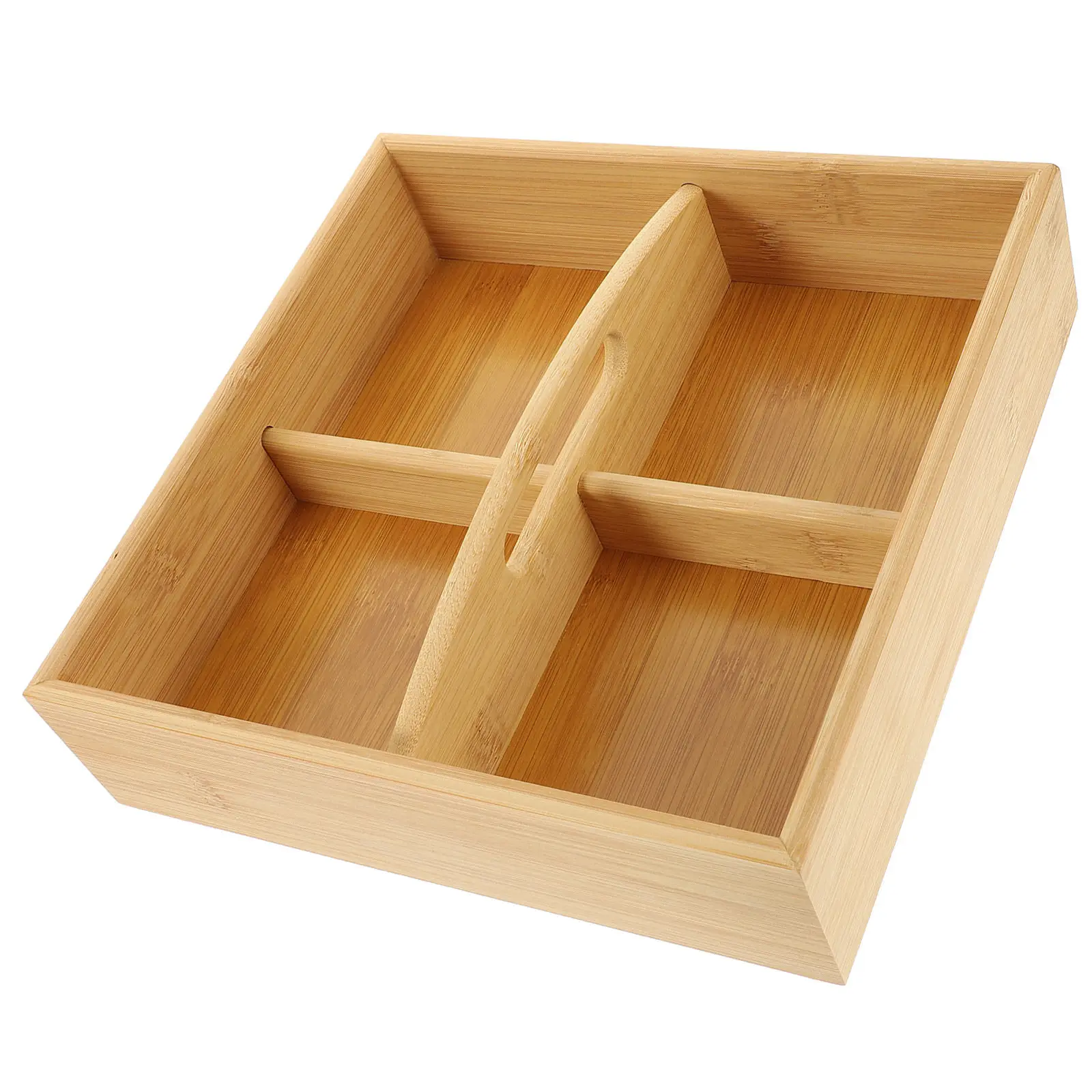 

Wooden 4-Compartment Dry Fruit Case Hollow Handle Snack Serving Tray Decorative Tabletop Candy Nuts Storage Box