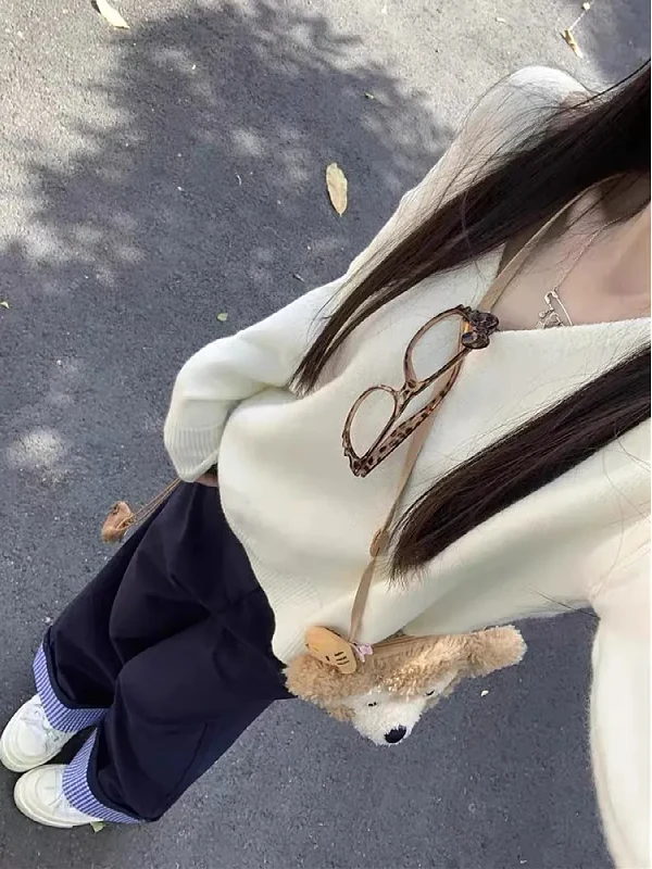 

Loose V-Ne Knitted Sweater Women's Base Layer irt French Sle Loose Fit Long Sve Crew Ne Pullover Top for Autumn Wi...